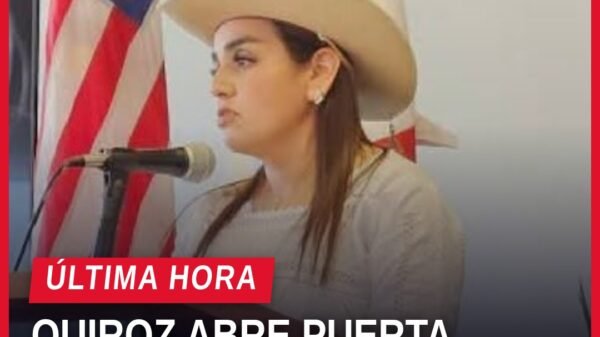 Grecia Quiroz hablando ante miembros de la comunidad michoacana en un evento en Santa Fe Springs, California