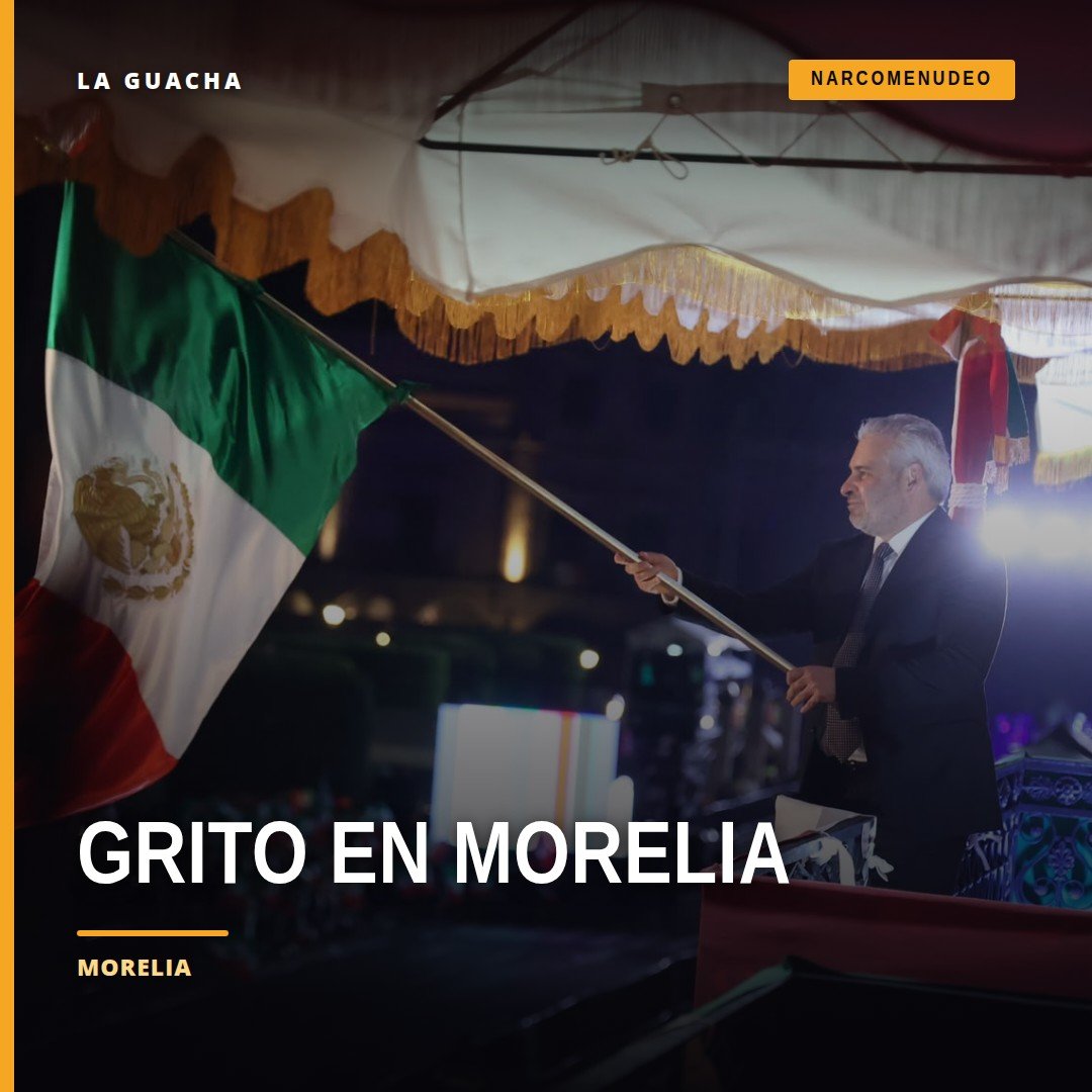 Grito de independencia: el gobernador Alfredo Ramírez Bedolla en el balcón de Palacio de Gobierno, Morelia, con la bandera