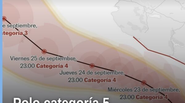 Vista satelital del huracán Polo categoría 5 frente a las costas del Pacífico mexicano, con ojo definido y muralla de