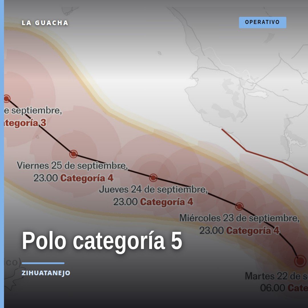Vista satelital del huracán Polo categoría 5 frente a las costas del Pacífico mexicano, con ojo definido y muralla de