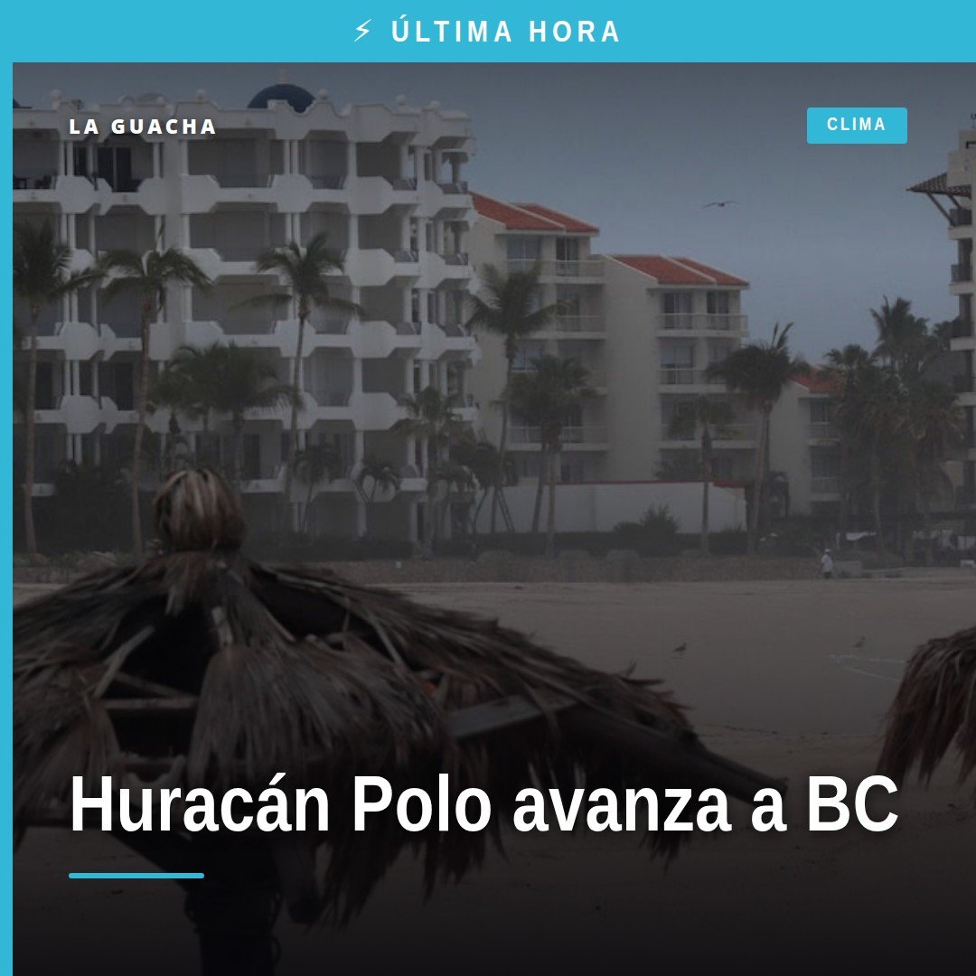 Mapa meteorológico con huracán Polo categoría 4 acercándose a la península de Baja California, mostrando su trayectoria y