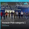 Mapa de Michoacán con zona costera resaltada y símbolo de huracán Polo categoría 1