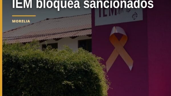 Logotipo del IEM junto a texto sobre restricciones a sancionados órganos electorales en Michoacán