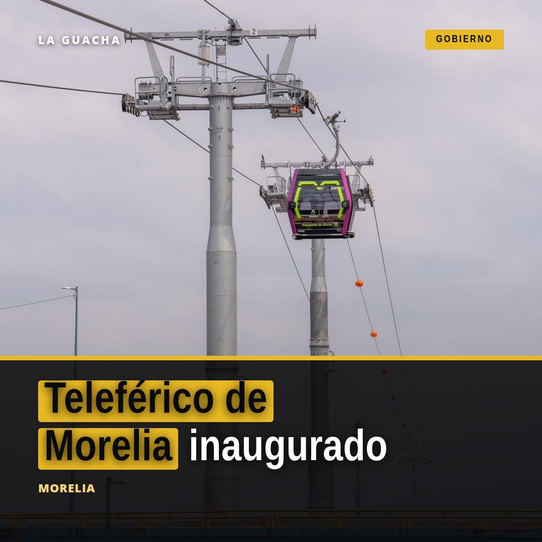Vista aérea del teleférico de Morelia cruzando sobre el Zoológico de Morelia y la ciudad, con cabinas en movimiento y