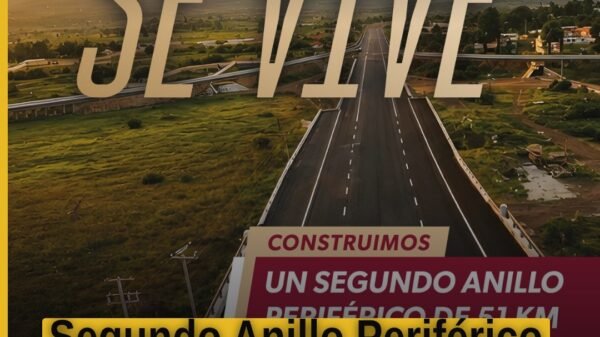 Obra en construcción del segundo anillo periférico de Morelia, una infraestructura moderna de 51 kilómetros en Michoacán.