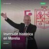 Fotografía oficial del gobernador Alfredo Ramírez Bedolla presentando el Quinto Informe de Gobierno en Morelia, con gráficos