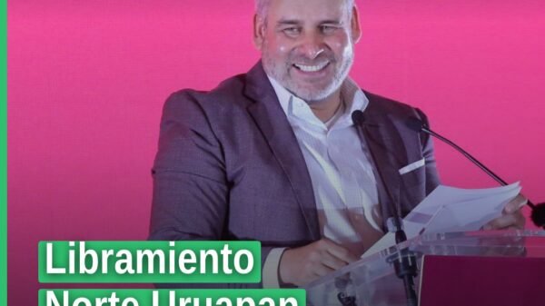 Mapa conceptual o maqueta del Libramiento Norte Uruapan con señalización de los 25 km y ubicación en Uruapan, Michoacán