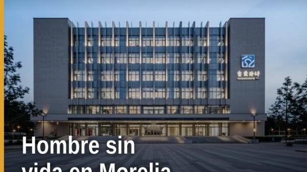 Ilustración simbólica de una carretera rural en Morelia con señal de alerta; representa la búsqueda de identificación hombre