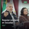 Gobernador Alfredo Ramírez Bedolla anunciando que Michoacán regula uso de celulares en escuelas durante evento en Morelia