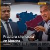 Ilustración simbólica de una grieta dividida entre dos figuras representando a Carlos Torres Piña y Raúl Morón Orozco, con