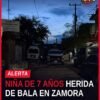 Imagen simbólica de una silueta de niña junto a una ambulancia y edificio con impactos de bala en Zamora, Michoacán — niña