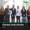 Octavio Ocampo rindiendo su segundo informe legislativo en la Plaza Morelos de Morelia, Michoacán, rodeado de autoridades y