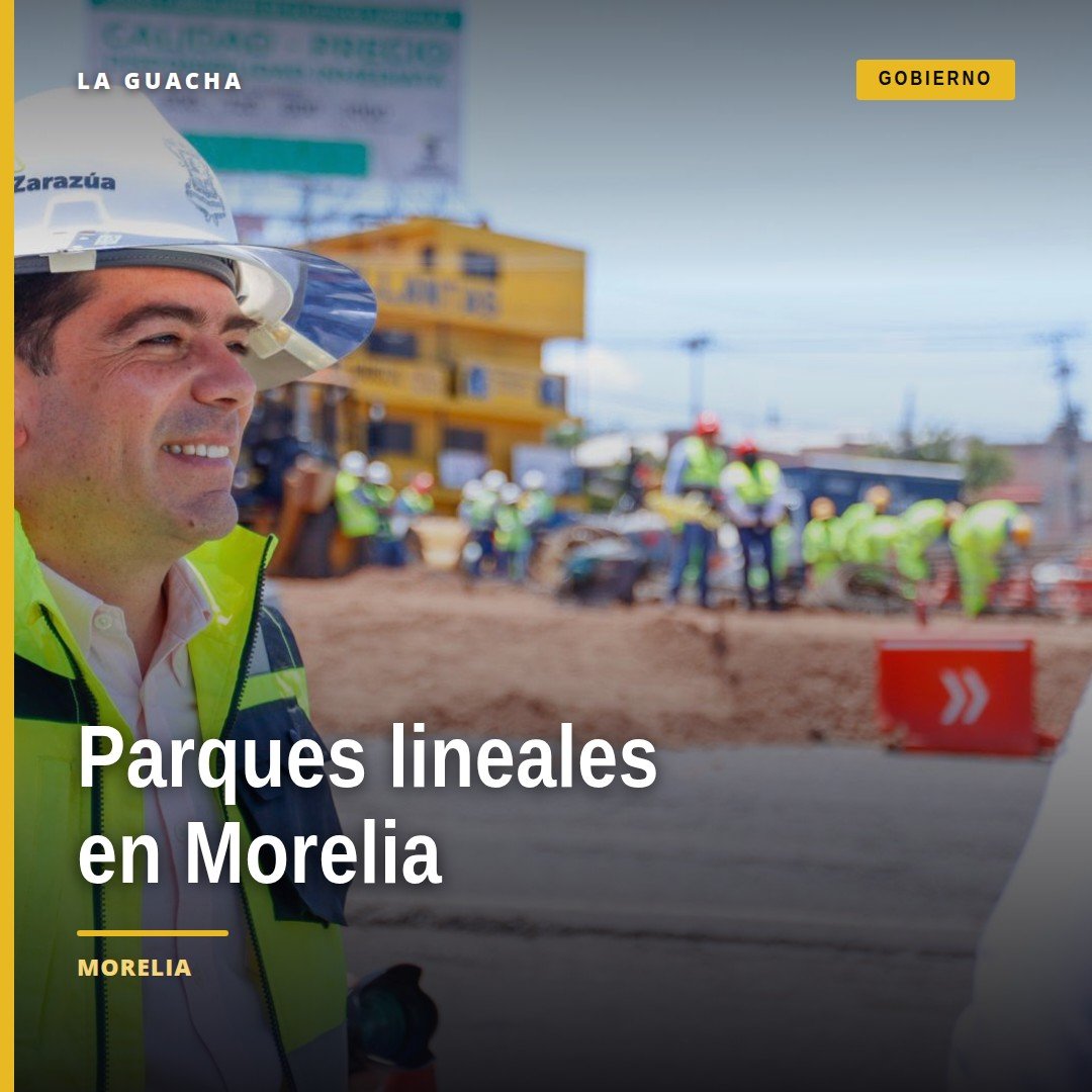 Vista aérea de uno de los nuevos parques lineales Morelia integrado al distribuidor vial Monarca en la salida a Pátzcuaro