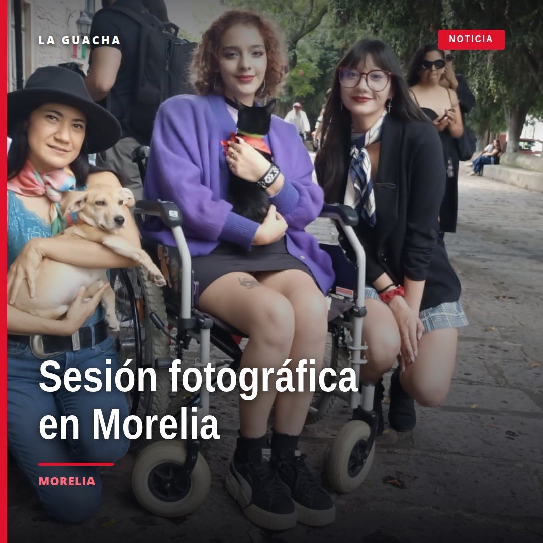 14 gatos y perros posando con moñitos en la calzada Fray Antonio de San Miguel, Morelia, durante la sesión fotográfica