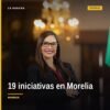 Diputada Nalleli Pedraza Huerta hablando frente al Congreso del Estado de Michoacán, con bandera de Morelia y documento
