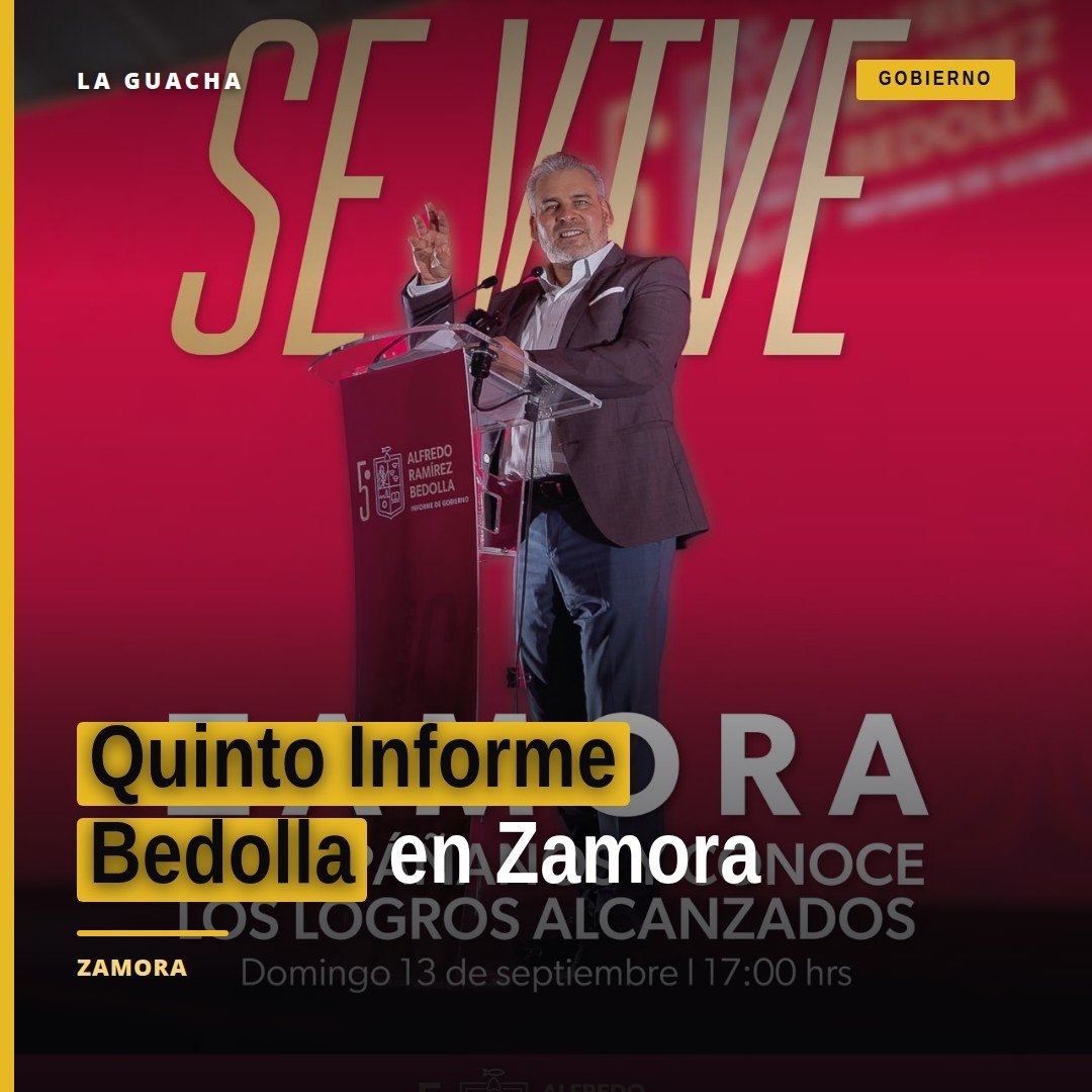 Quinto Informe Bedolla: el gobernador Alfredo Ramírez Bedolla habla desde el escenario del Teatro Obrero en Zamora