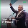 Quinto informe gobierno en Zitácuaro: el gobernador Alfredo Ramírez Bedolla hablando ante público durante el evento oficial
