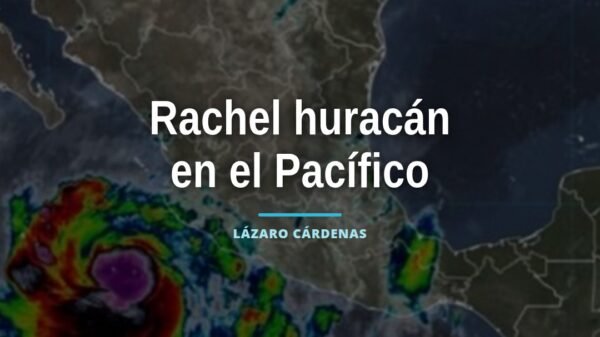 Mapa del Pacífico mexicano mostrando la trayectoria del huracán Rachel acercándose a las costas de Michoacán, Jalisco y
