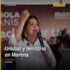Fabiola Alanís hablando ante cientos de militantes de MORENA en un evento de unidad morena michoacán en Morelia
