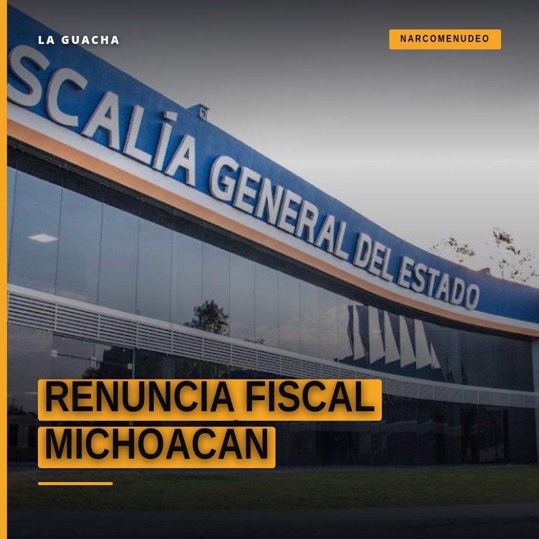 Fotografía simbólica de un escritorio gubernamental con escudo de Michoacán y documento de renuncia fiscal michoacán