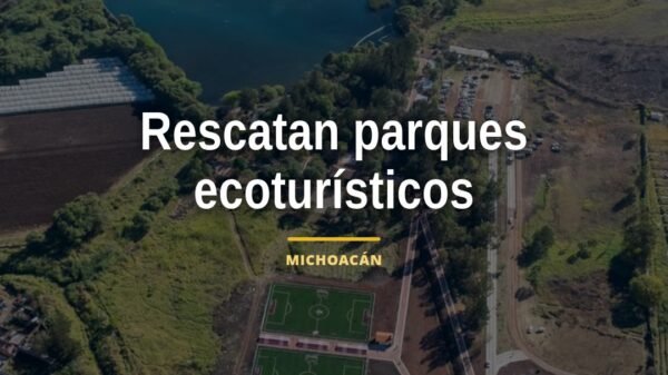 Parques ecoturísticos michoacán: vista aérea de Laguna de Chandio con áreas recreativas y naturaleza