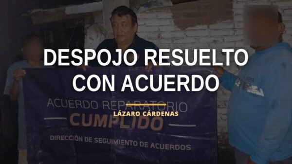 Ilustración simbólica de dos personas firmando un documento frente a un edificio residencial, con logo del CMASC y la