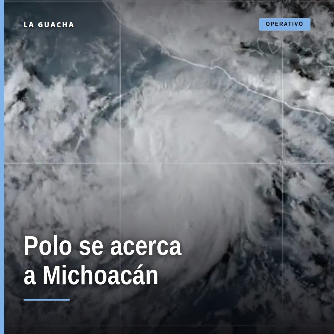 Mapa del Pacífico mexicano mostrando la ubicación de la tormenta tropical Polo a 395 km al sur de Manzanillo, Colima, y su