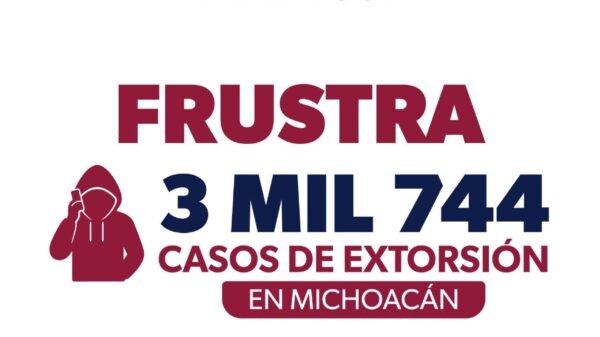 Logotipo de la Secretaría de Seguridad Pública de Michoacán junto a elementos gráficos que simbolizan protección telefónica