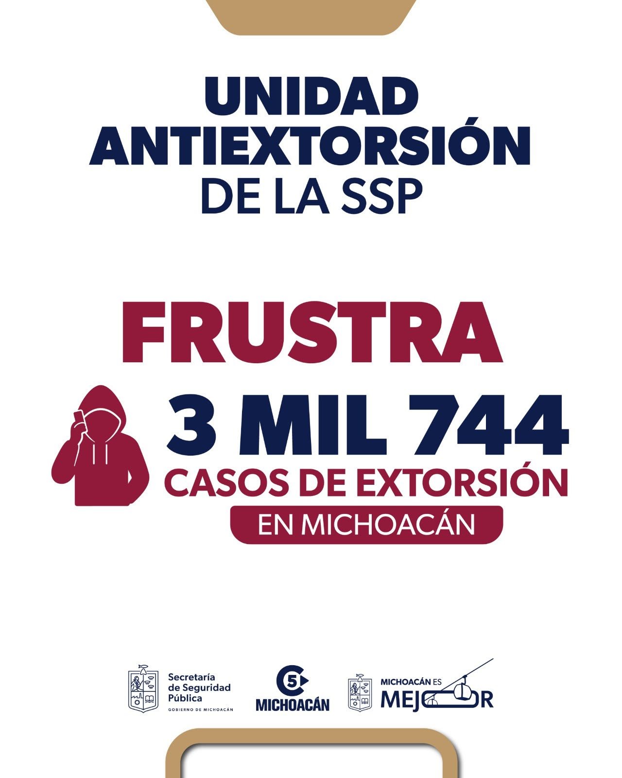 Logotipo de la Secretaría de Seguridad Pública de Michoacán junto a elementos gráficos que simbolizan protección telefónica