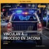 Ilustración simbólica de balanza de justicia y silueta de Jacona, con texto 'vinculación a proceso jacona'