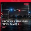 Ilustración simbólica de una balanza de justicia y un edificio de fiscalía en Zamora, con texto 'vinculación a proceso