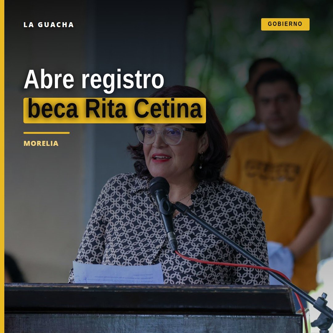 Logotipo de la beca Rita Cetina con fondo azul y blanco, junto a texto 'Registro abierto del 26 de octubre al 6 de