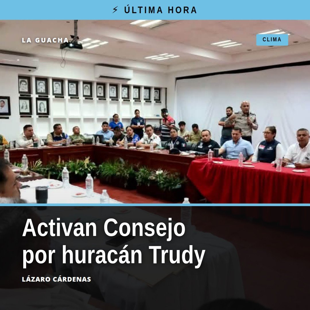 Mapa del Pacífico con huracán Trudy marcado a 570 km al sur-sureste de Lázaro Cárdenas y zonas de Michoacán bajo alerta por