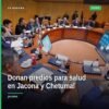 Mapa con marcadores en Jacona, Michoacán y Chetumal, QRoo, junto a íconos de clínica y hospital, representando la donación