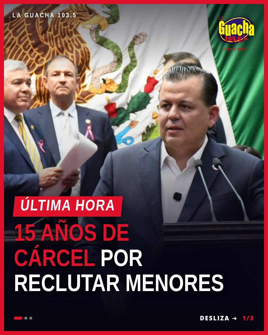 Diputado Memo Valencia hablando ante el pleno del Congreso del Estado de Michoacán, con bandera estatal al fondo, durante la