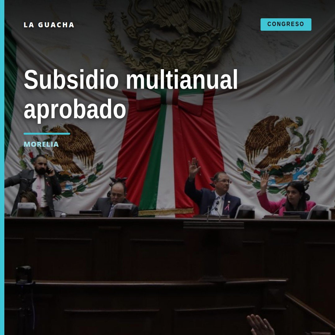 Ilustración conceptual de autobuses y teleférico en Michoacán con símbolos de ley y presupuesto, representando el subsidio