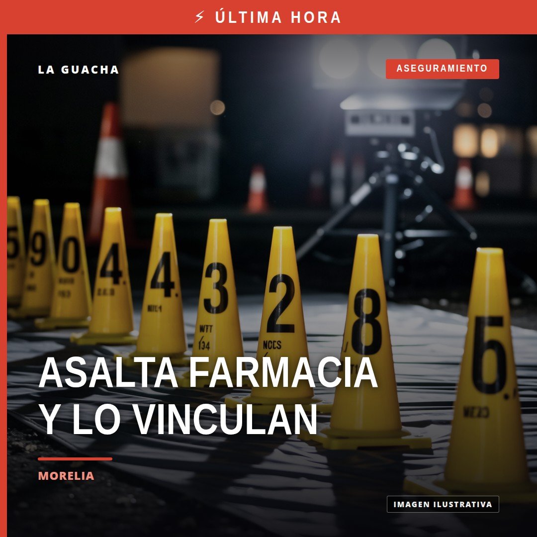Ilustración simbólica de una farmacia en Morelia con señal de alerta, relacionada con robo calificado grave