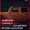 Camioneta Jeep Wrangler estacionada frente a un inmueble en Uruapan, Michoacán, durante operativo de la Fiscalía General del
