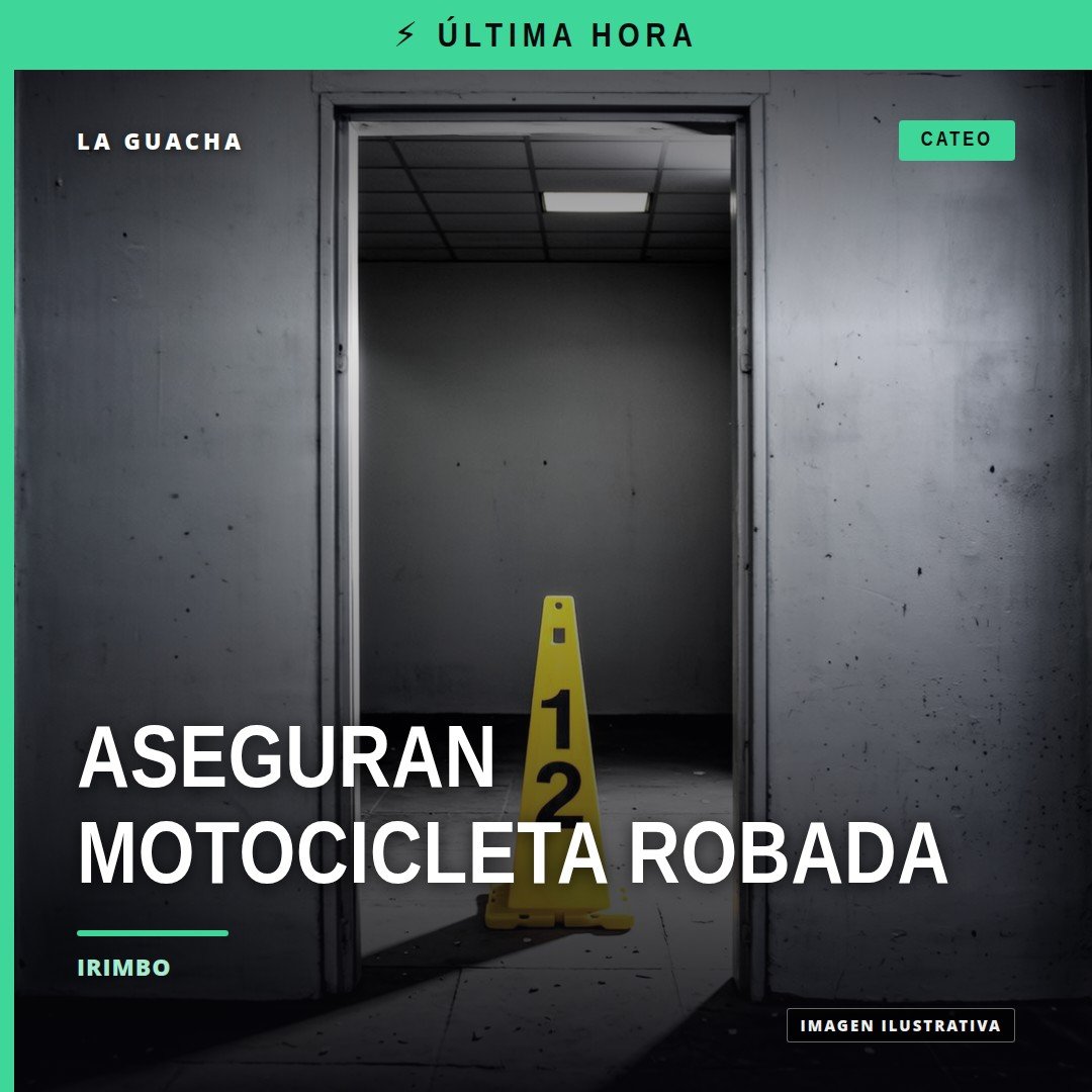 Motocicleta asegurada por la Fiscalía General del Estado de Michoacán en un inmueble de Irimbo, Michoacán, tras cateo