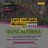 Vista aérea de obras en la avenida Francisco I. Madero, Morelia, con señalización y desvío indicado hacia calle Los Ejidos