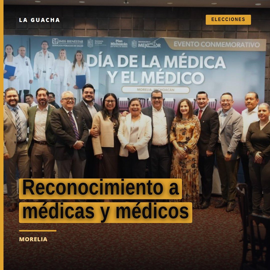 Diputada Belinda Iturbide Díaz hablando ante personal médico en evento en Morelia, Michoacán, con fondo de bandera y letrero