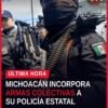 Agentes de la Guardia Civil de Michoacán en formación con armas colectivas, bajo bandera estatal