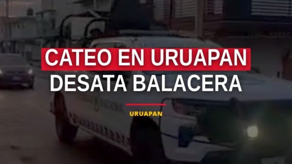 Imagen ilustrativa de un operativo policial en un fraccionamiento residencial en Uruapan, Michoacán, relacionado con el