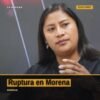Foto de Celeste Ascencio hablando ante micrófono, con fondo neutro, representando la ruptura en Morena