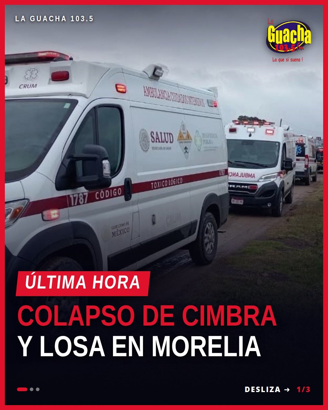 Paramédicos del CRUM atienden a trabajadores tras colapso de cimbra morelia en obra de la colonia La Hacienda, Morelia