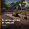 rehabilitación plantas tratamiento en el lago de Pátzcuaro: obra en marcha en planta de Las Garzas o Janitzio, con personal
