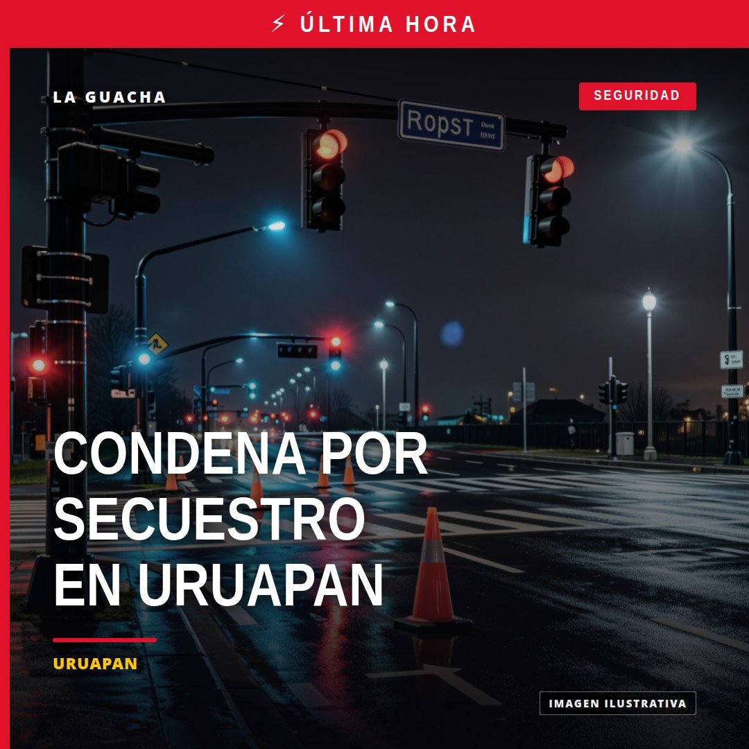 Ilustración simbólica de balanza de justicia y mapa de Uruapan, Michoacán, relacionada con secuestro agravado uruapan