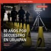 Ilustración simbólica de balanza de justicia y mapa de Uruapan, Michoacán, relacionada con secuestro agravado uruapan