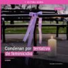 Ilustración simbólica de balanza de justicia y silueta femenina, con fondo en tonos azul y morado, representando la condena