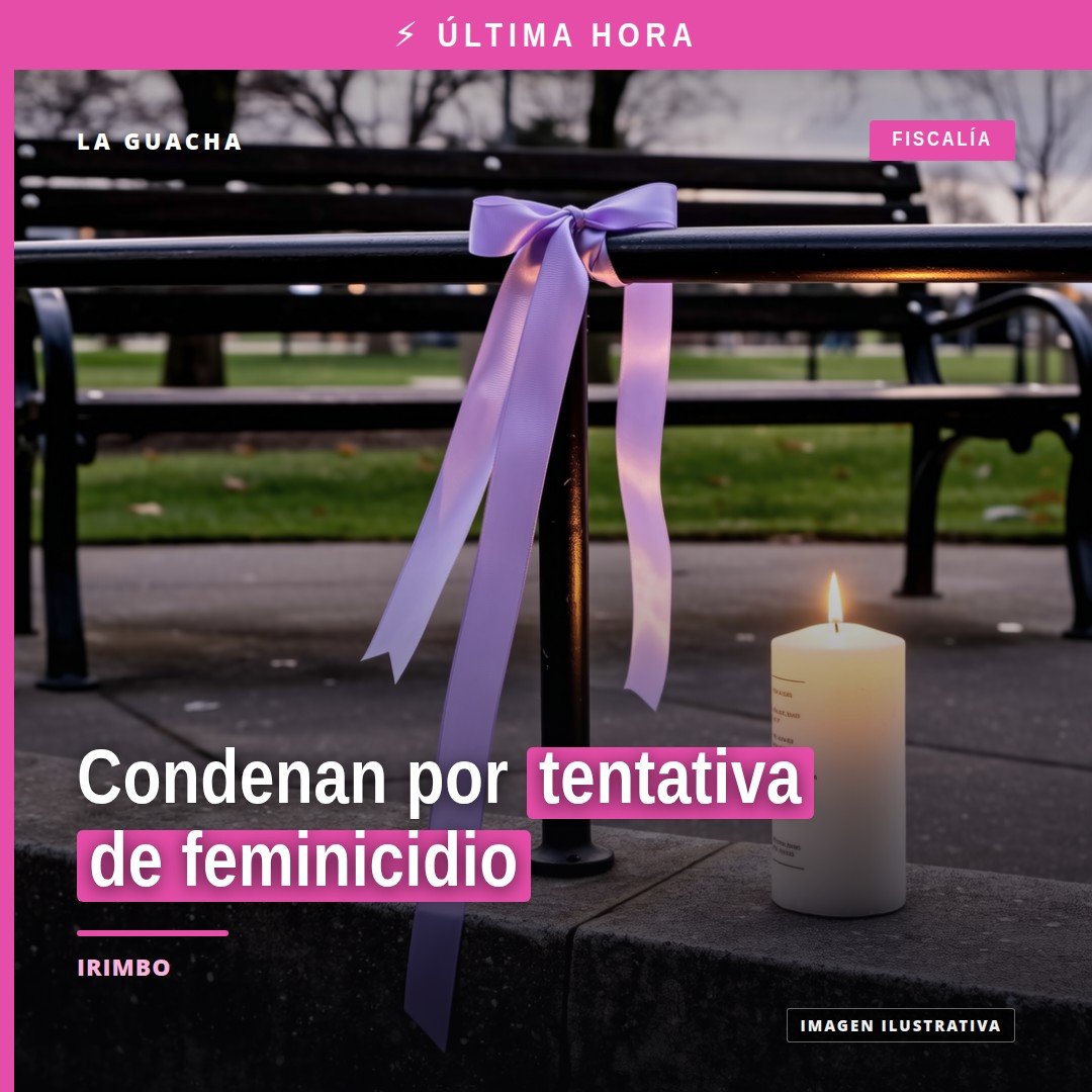 Ilustración simbólica de balanza de justicia y silueta femenina, con fondo en tonos azul y morado, representando la condena
